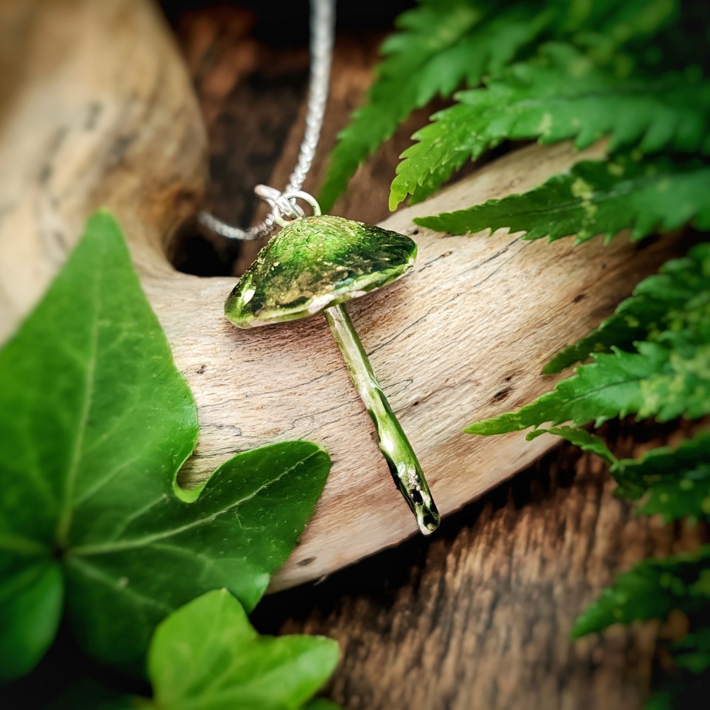 Mushroom Necklace Green And Gold