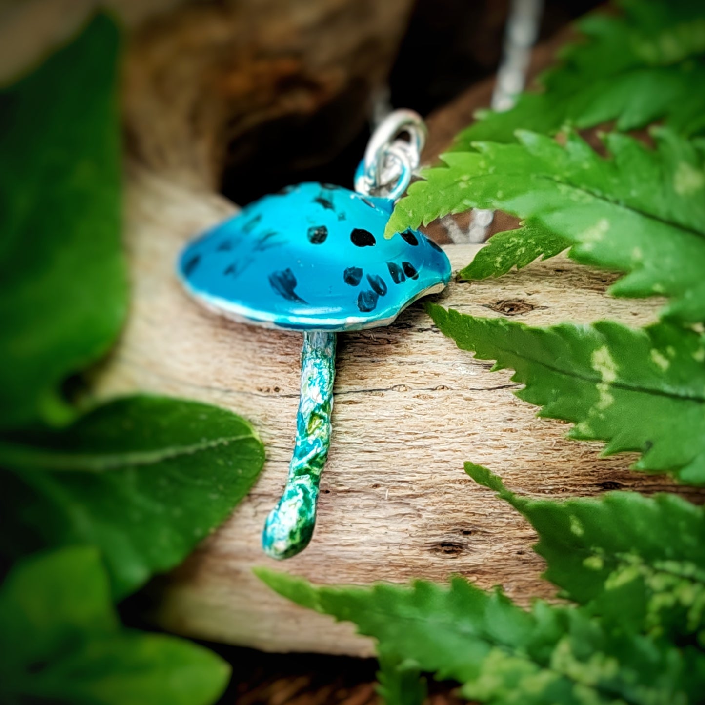 Mushroom Necklace Blue And Black
