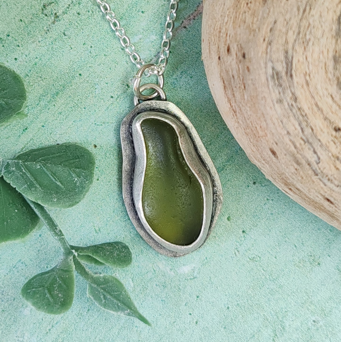 Olive Green Sea Glass Necklace