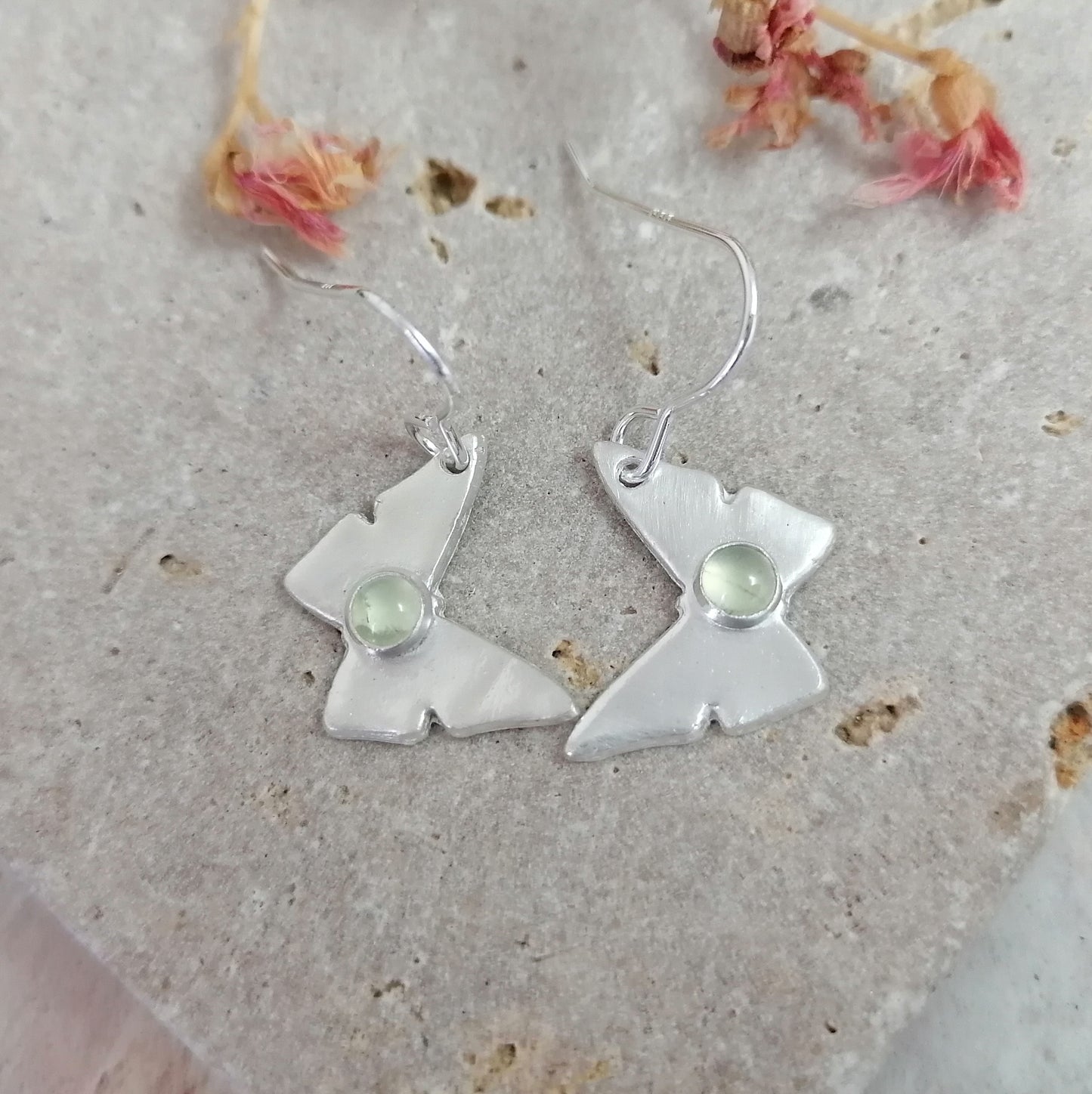 Butterfly Dangle Earrings With Prehnite
