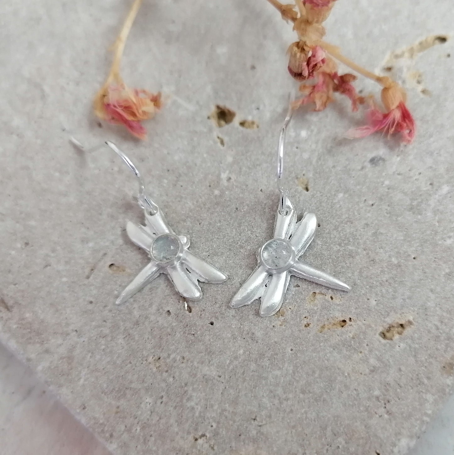 Dragonfly Dangle Earrings With Labradorite