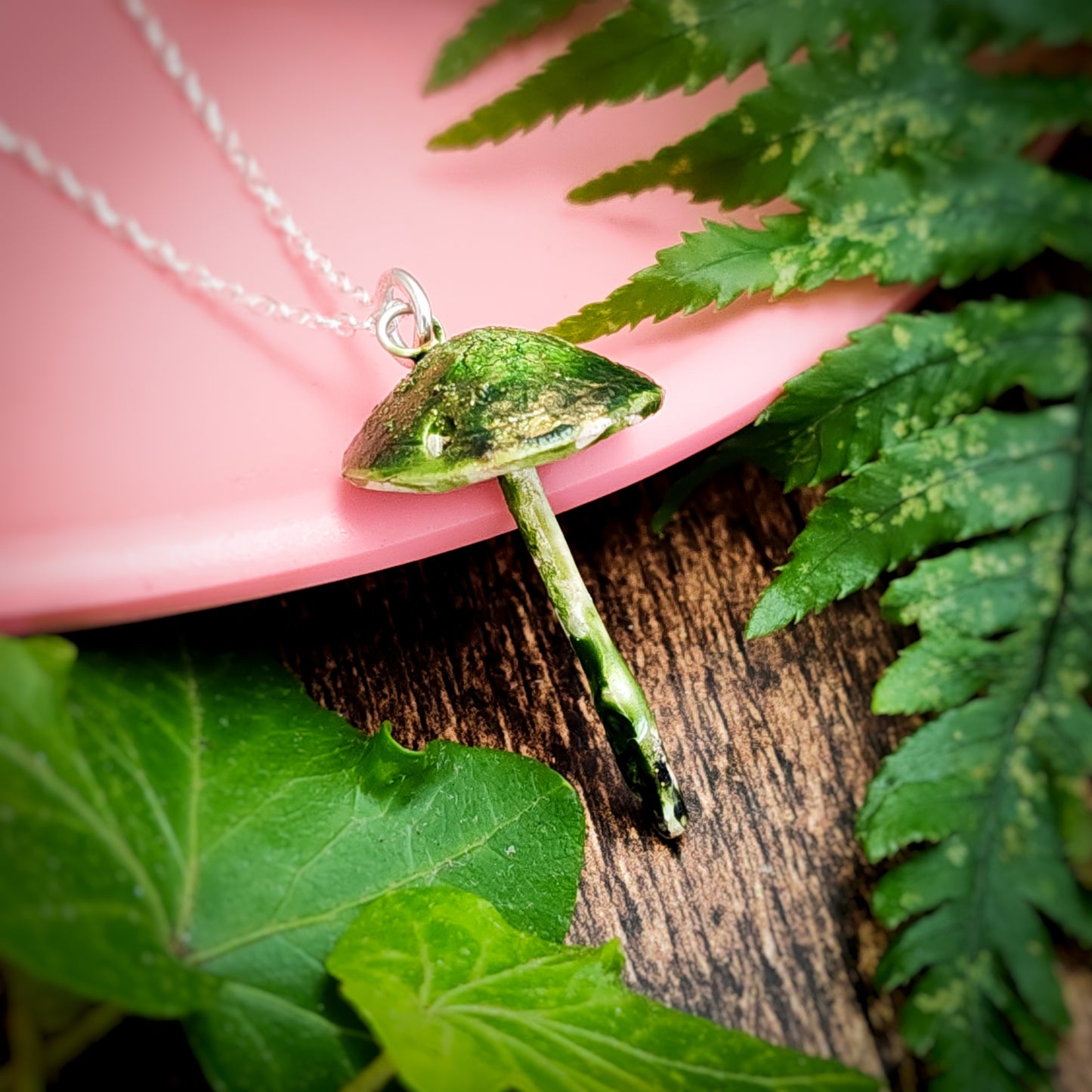 Mushroom Necklace Green And Gold