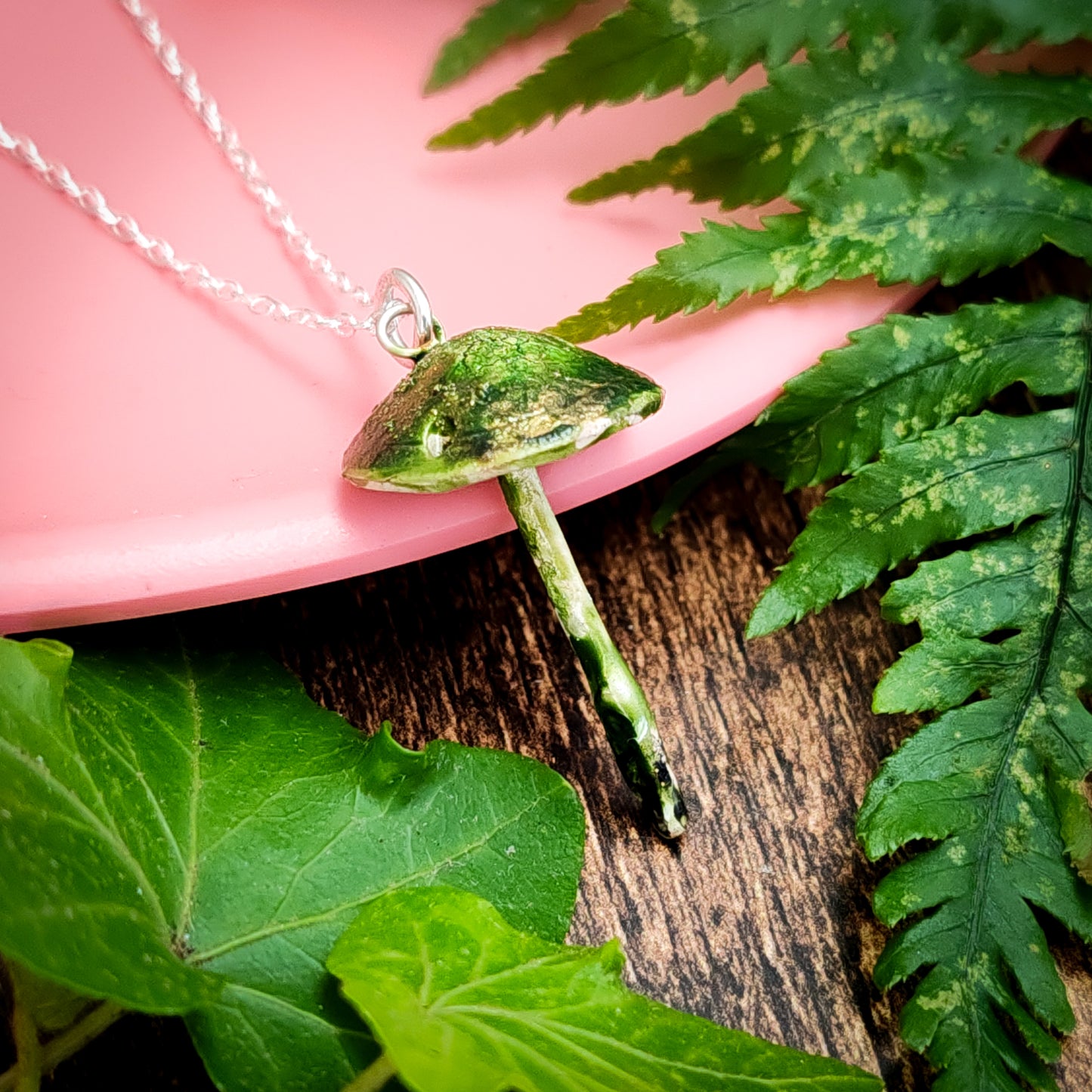 Mushroom Necklace Green And Gold