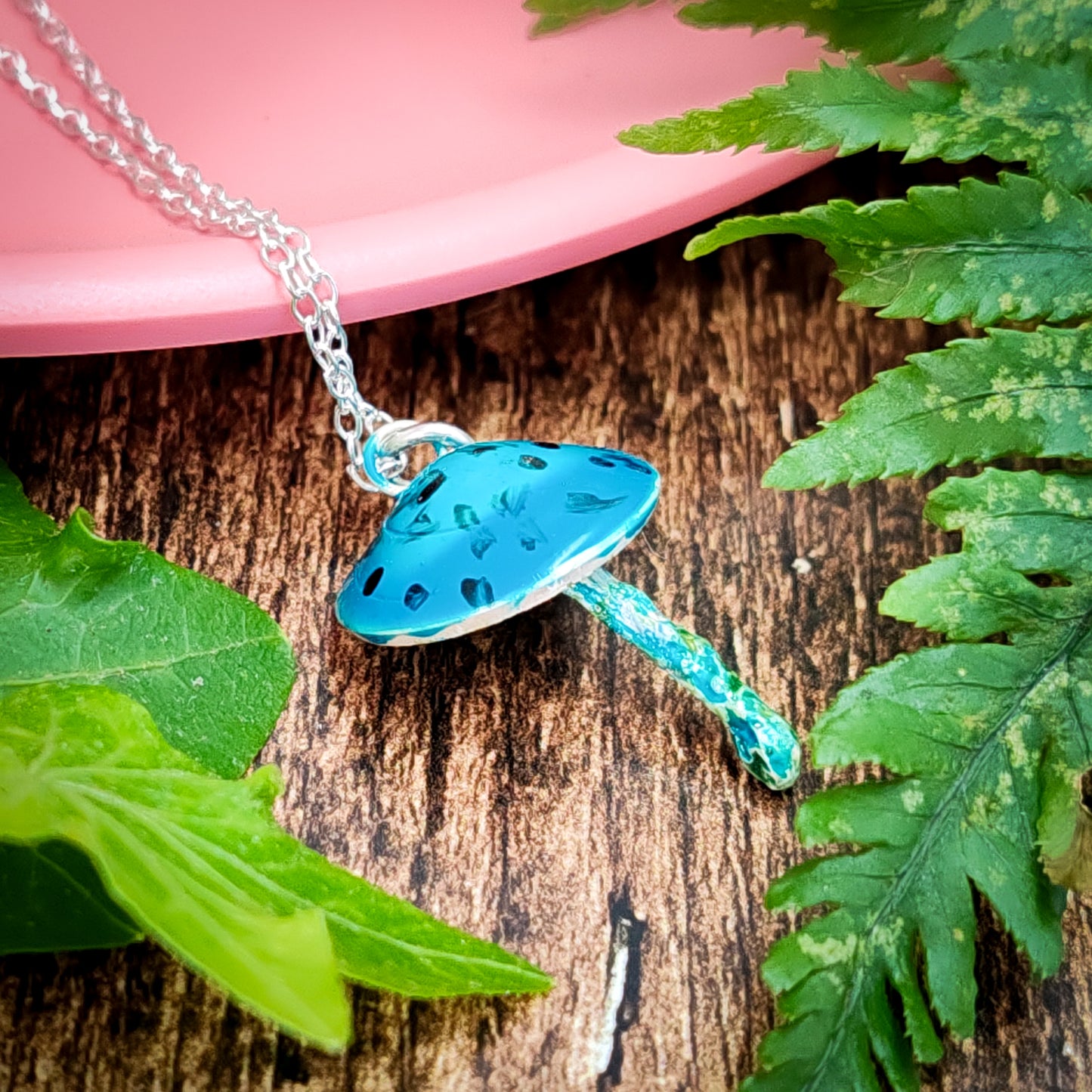 Mushroom Necklace Blue And Black