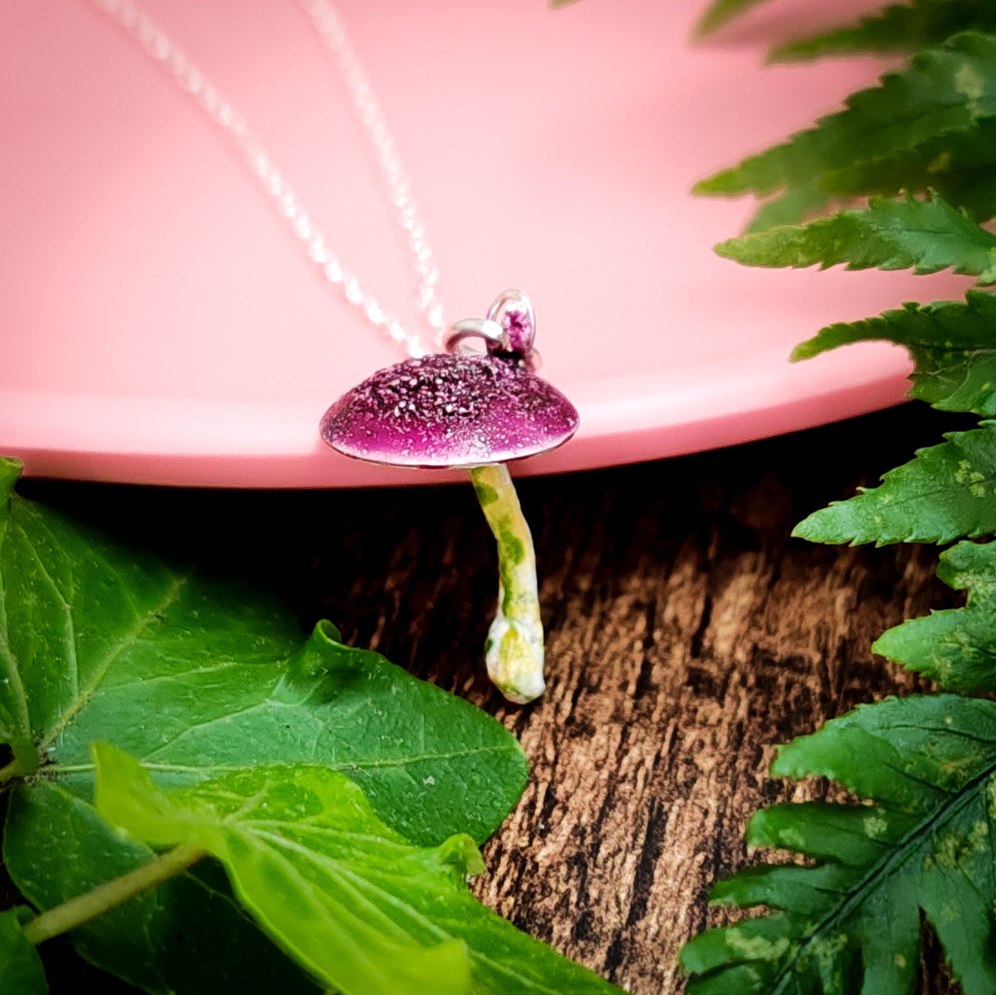 Mushroom Necklace Purple And White