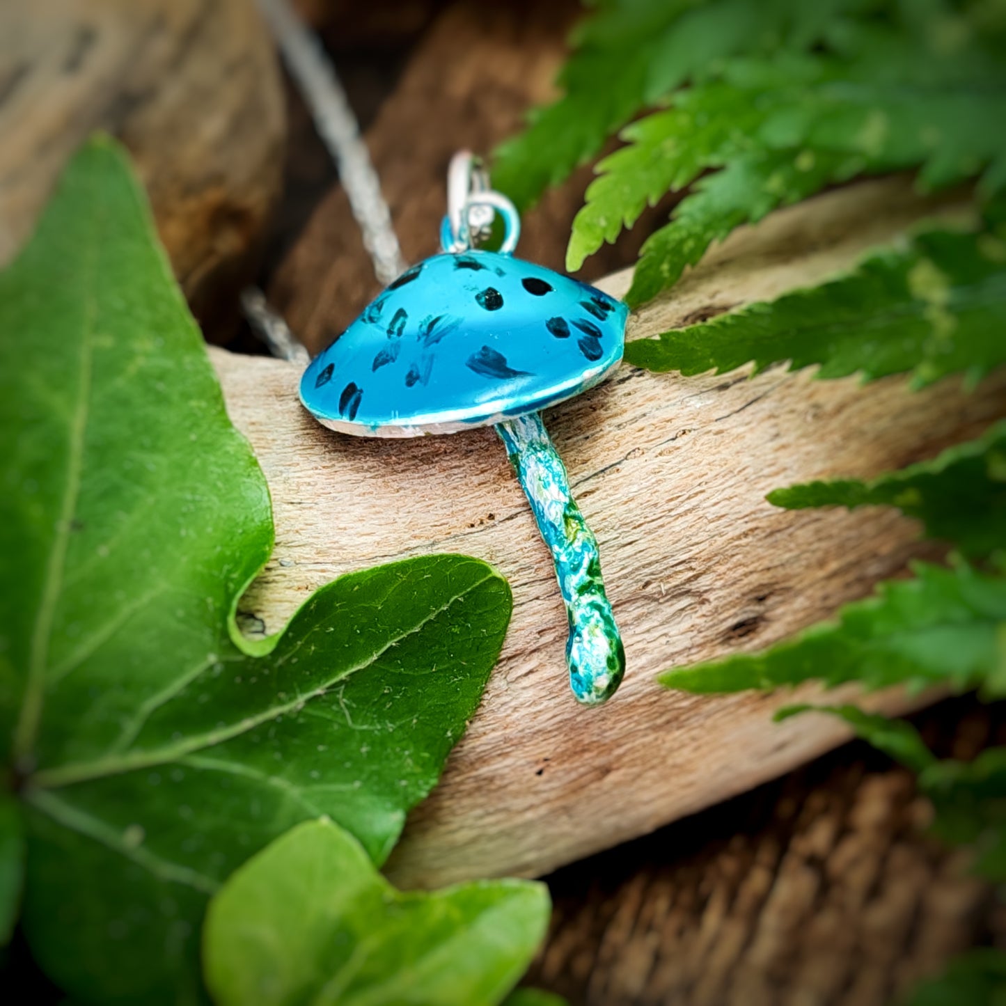 Mushroom Necklace Blue And Black