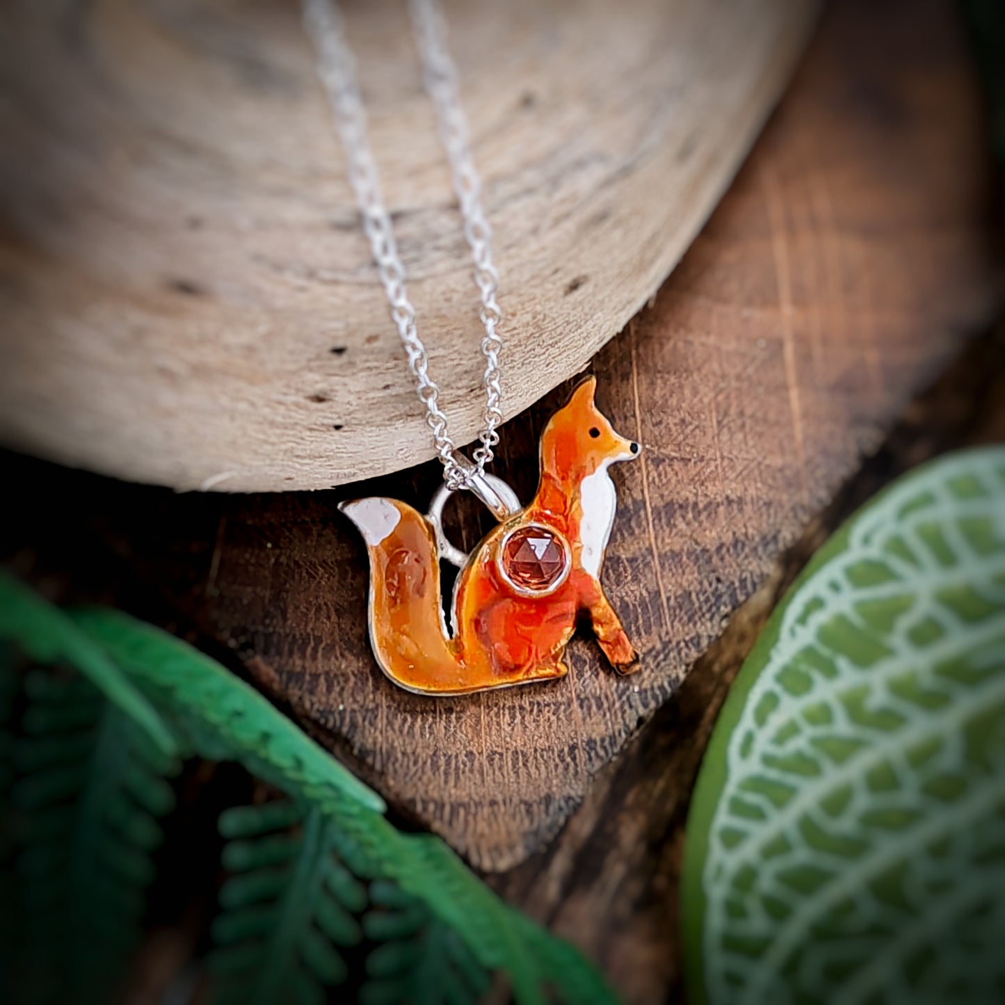 Fox And Garnet Hand Painted Necklace