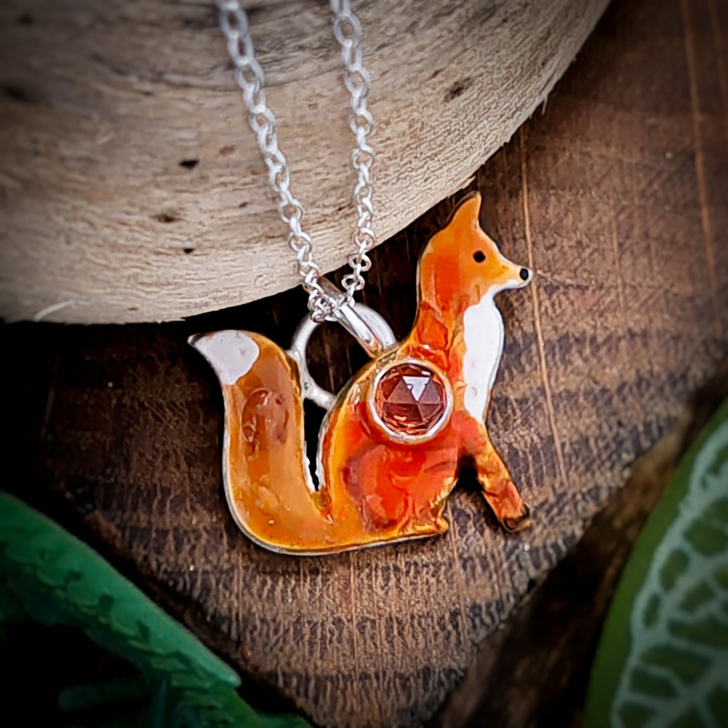 Fox And Garnet Hand Painted Necklace