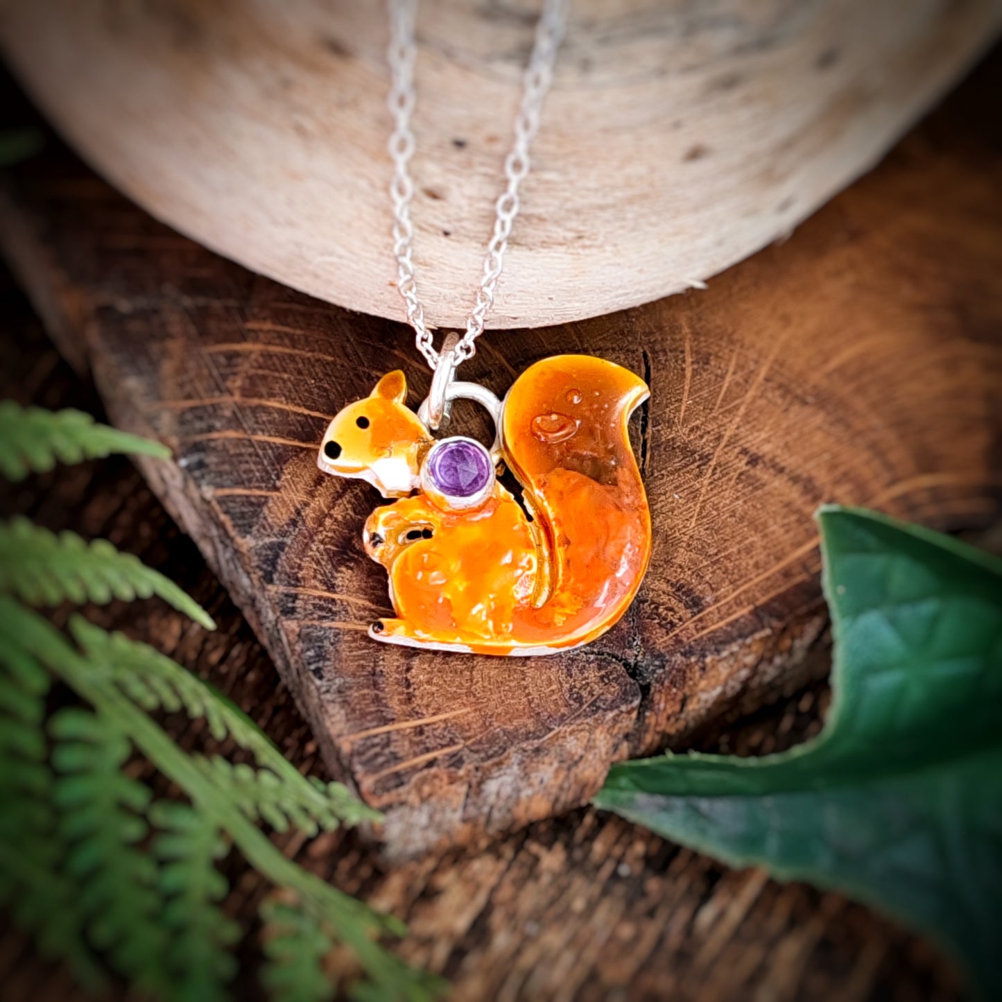 Hand Painted Squirrel Necklace
