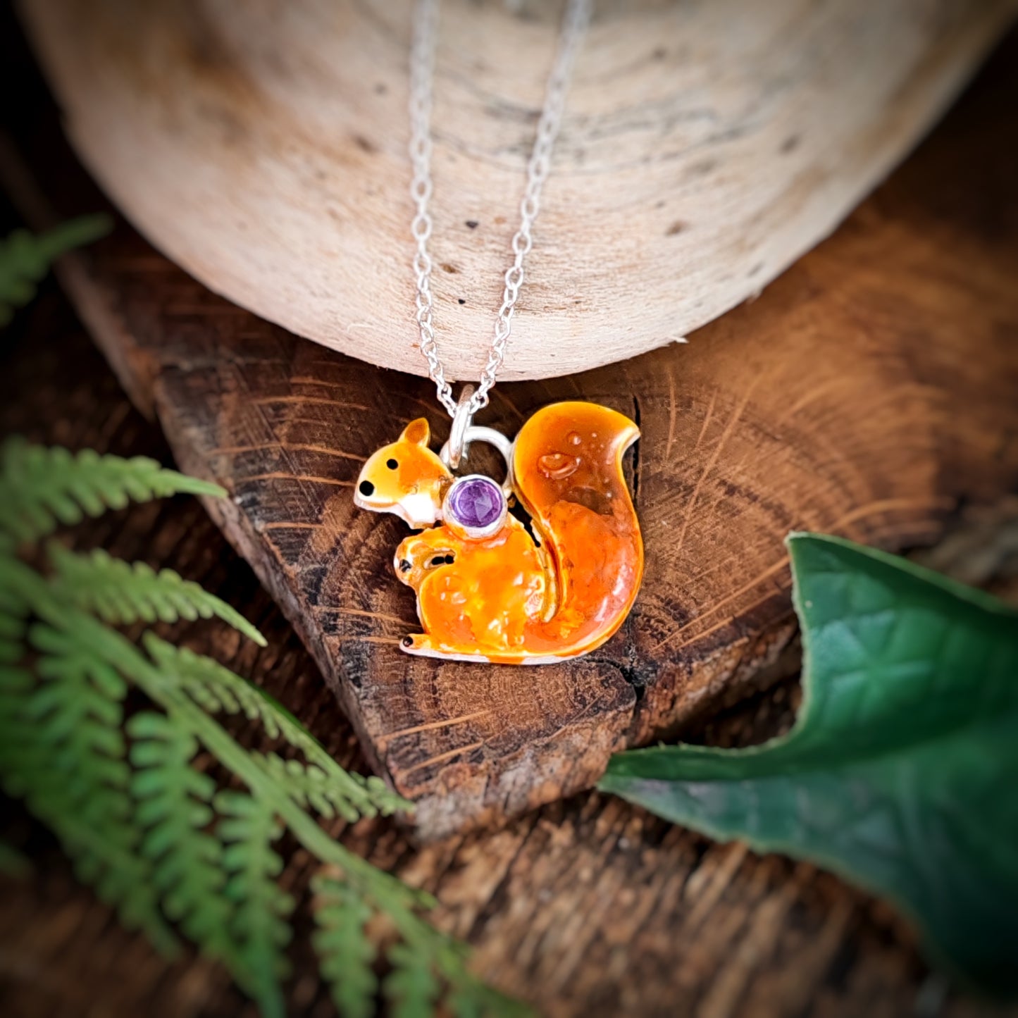 Hand Painted Squirrel Necklace