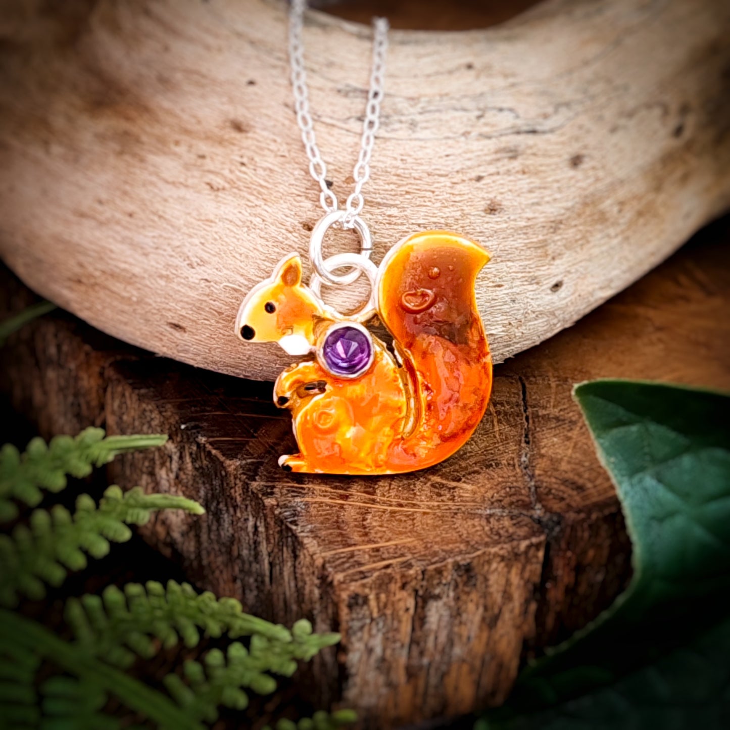 Hand Painted Squirrel Necklace