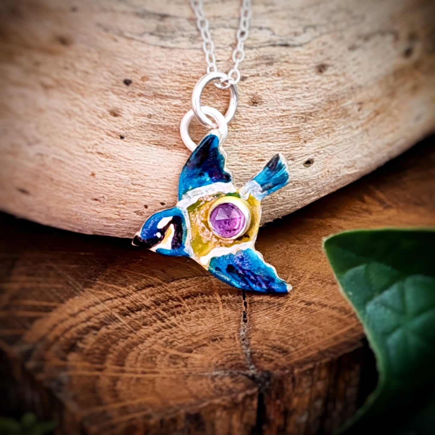 Hand Painted Bluetit Necklace