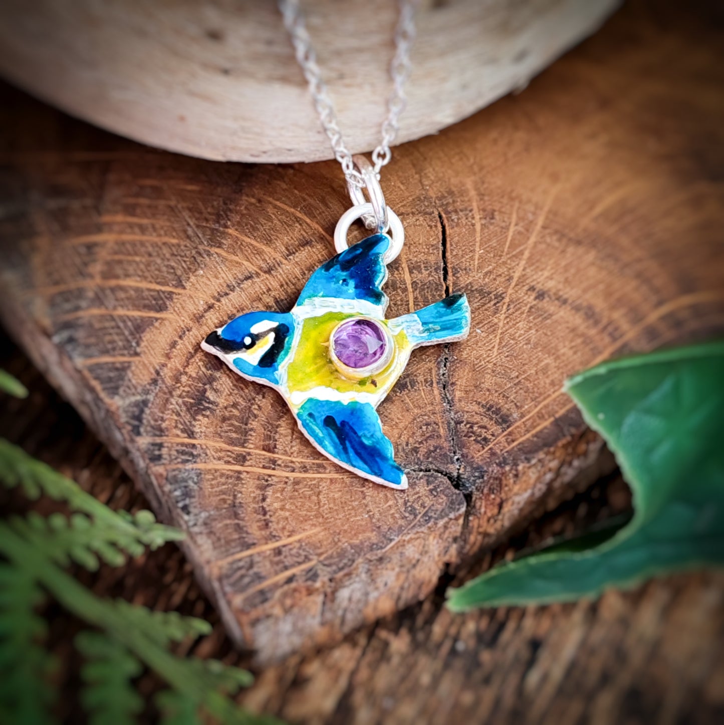 Hand Painted Bluetit Necklace