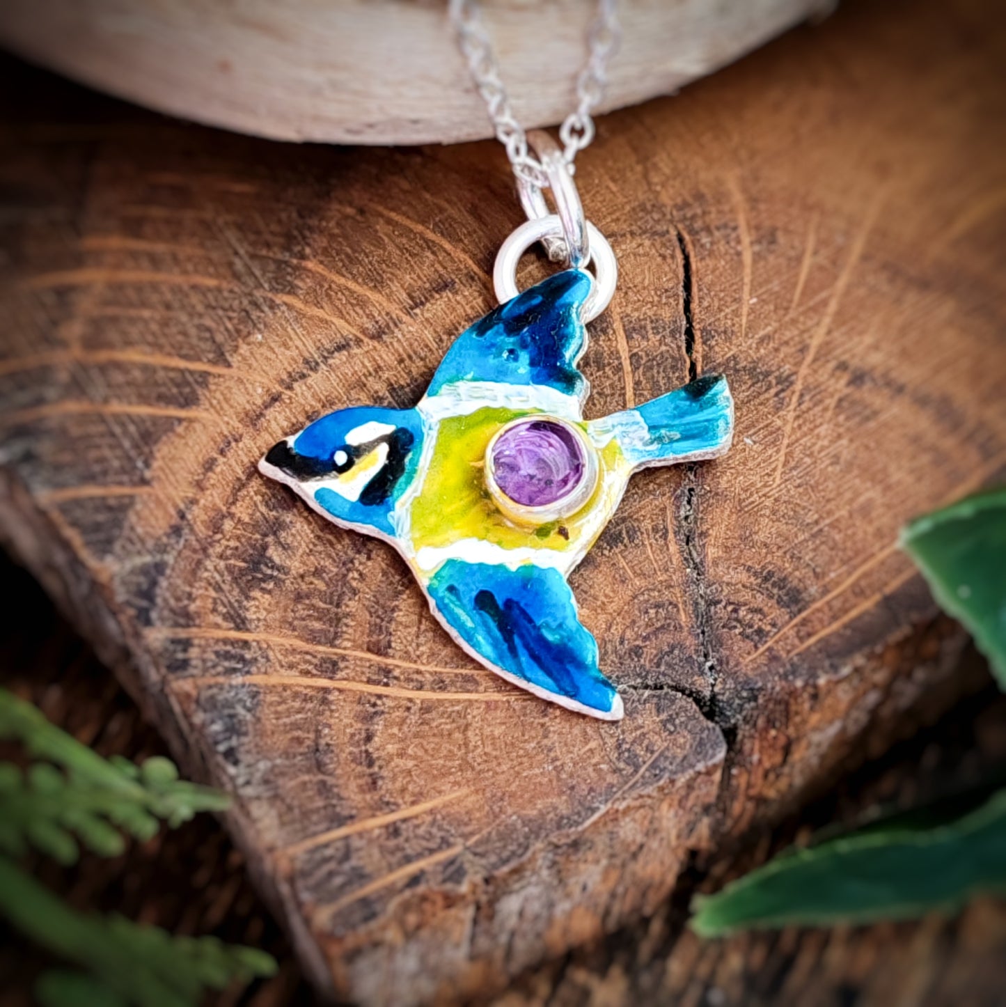 Hand Painted Bluetit Necklace