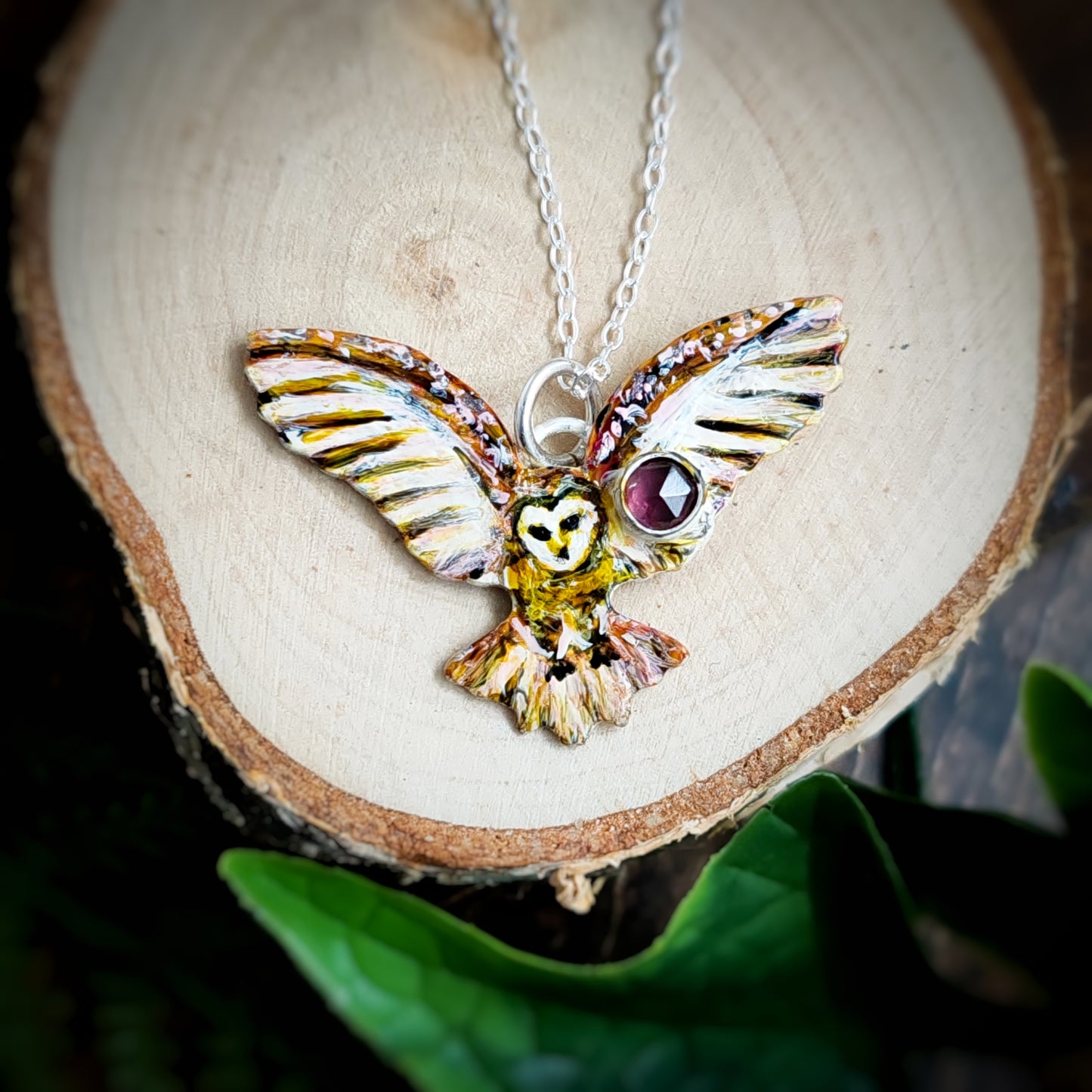 Hand Painted Flying Owl Necklace