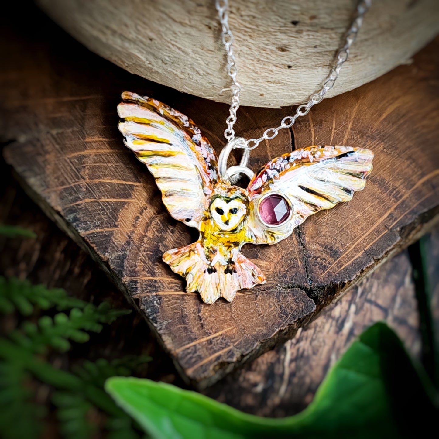 Hand Painted Flying Owl Necklace