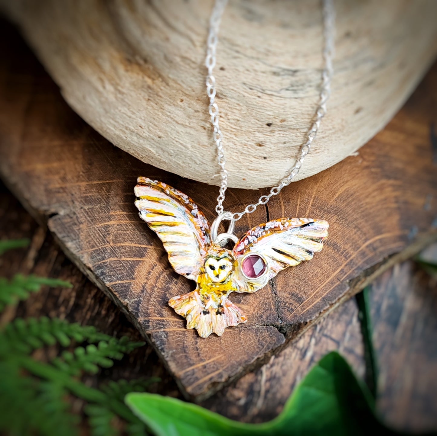 Hand Painted Flying Owl Necklace