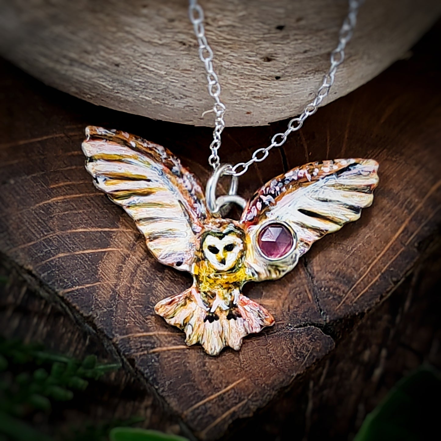 Hand Painted Flying Owl Necklace