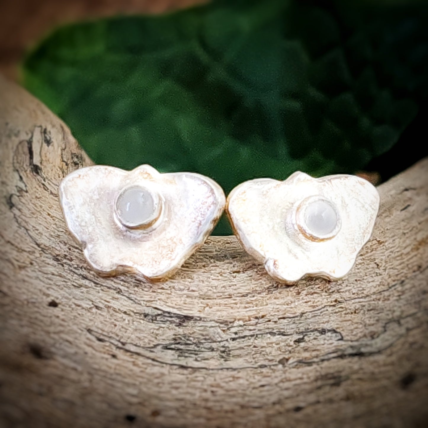 Moth And Rainbow Moonstone Stud Earrings