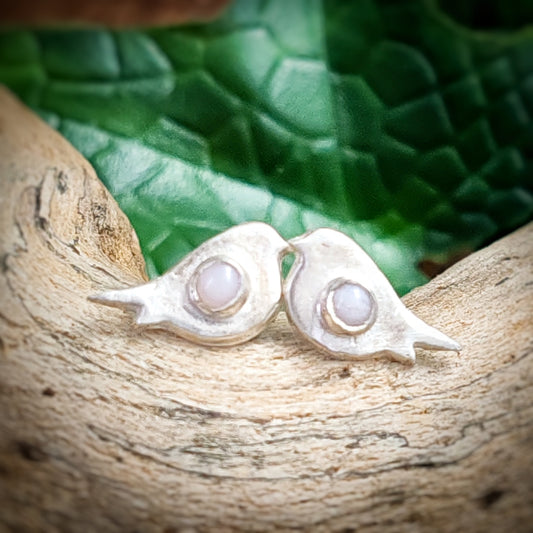 Bird And Pink Opal Stud Earrings