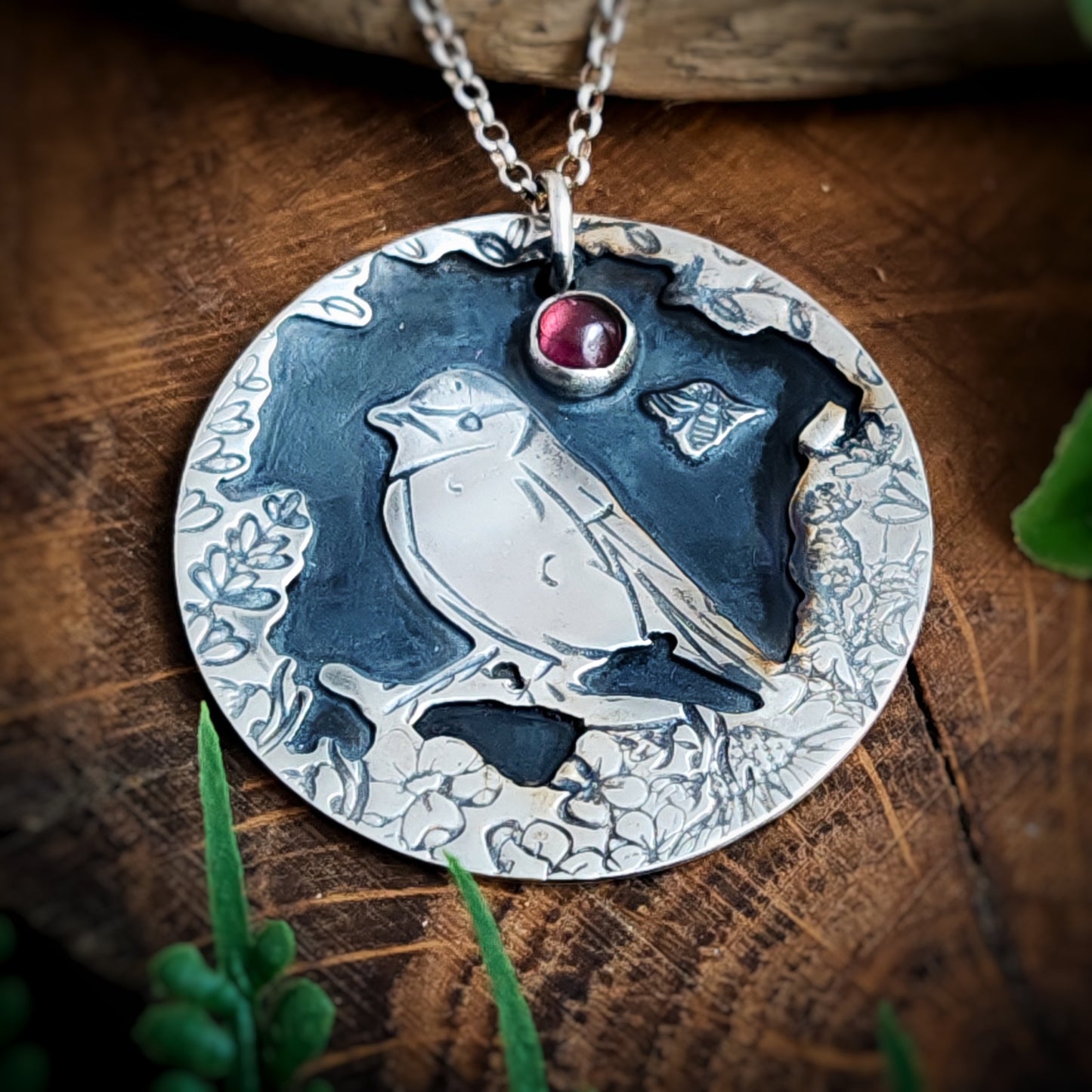 Bird and Garnet Necklace