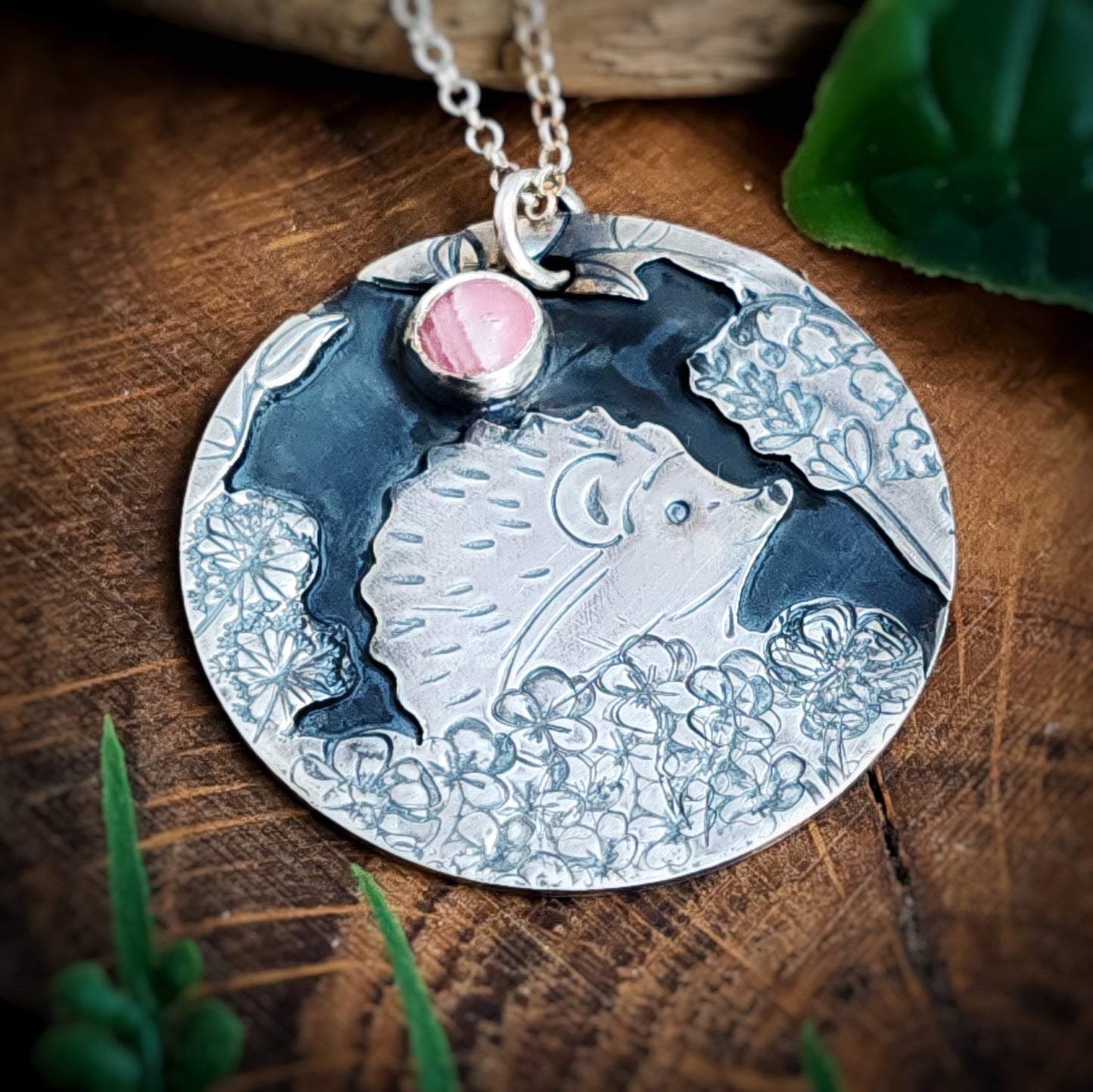 Hedgehog and Rhodochrosite Necklace