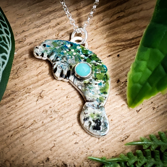 Hand Painted Manatee Necklace