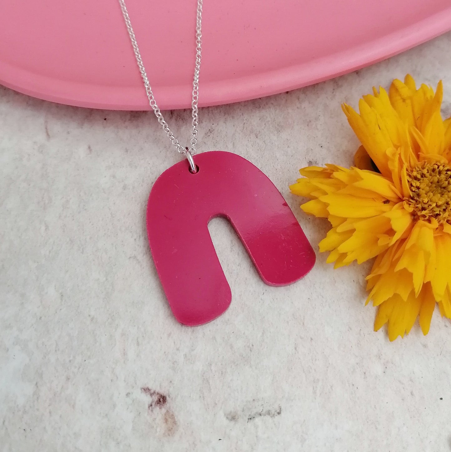 Silver And Resin Arch Shaped Necklace