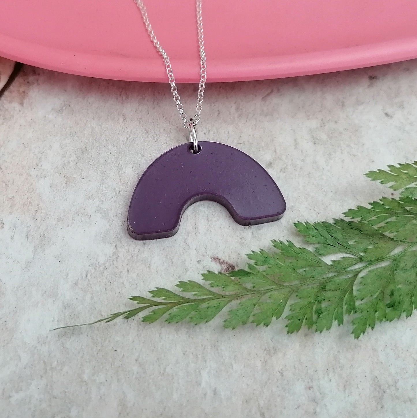 Silver And Resin Rainbow Arch Shaped Necklace