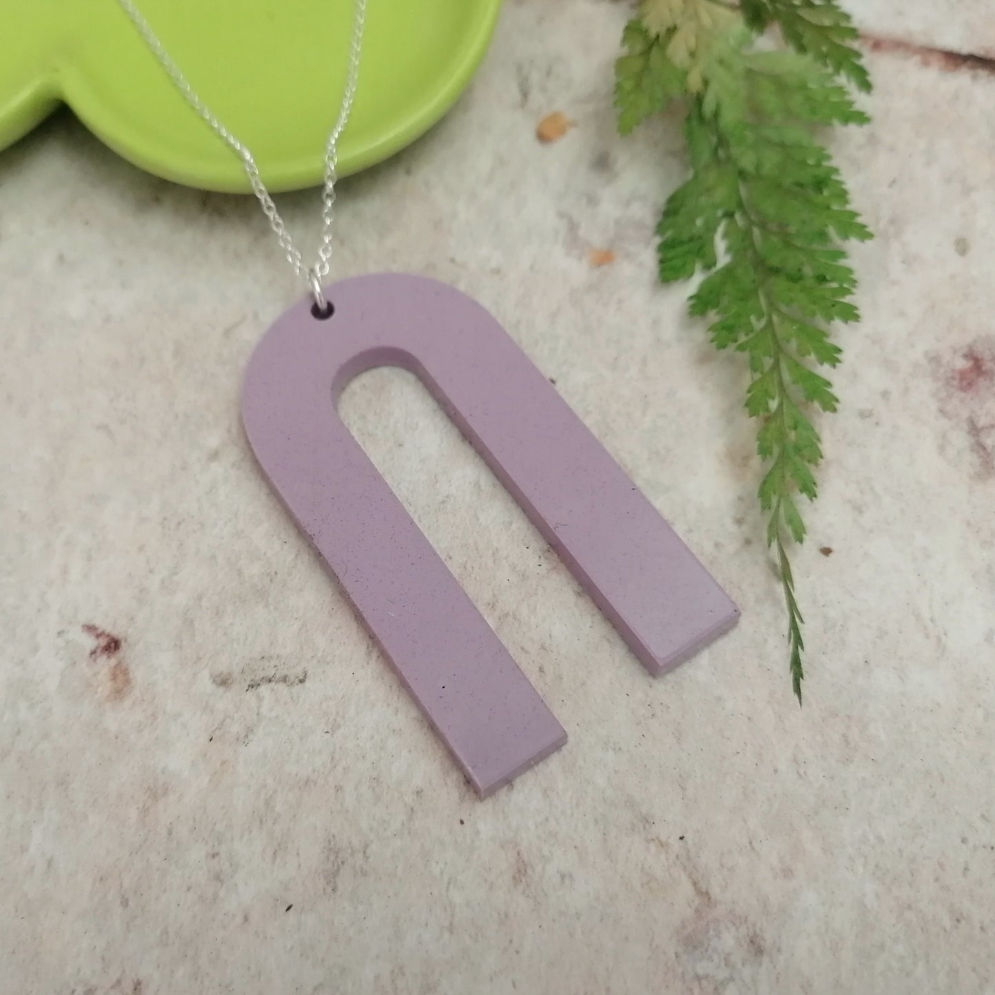 Silver And Resin Long Arch Shaped Necklace
