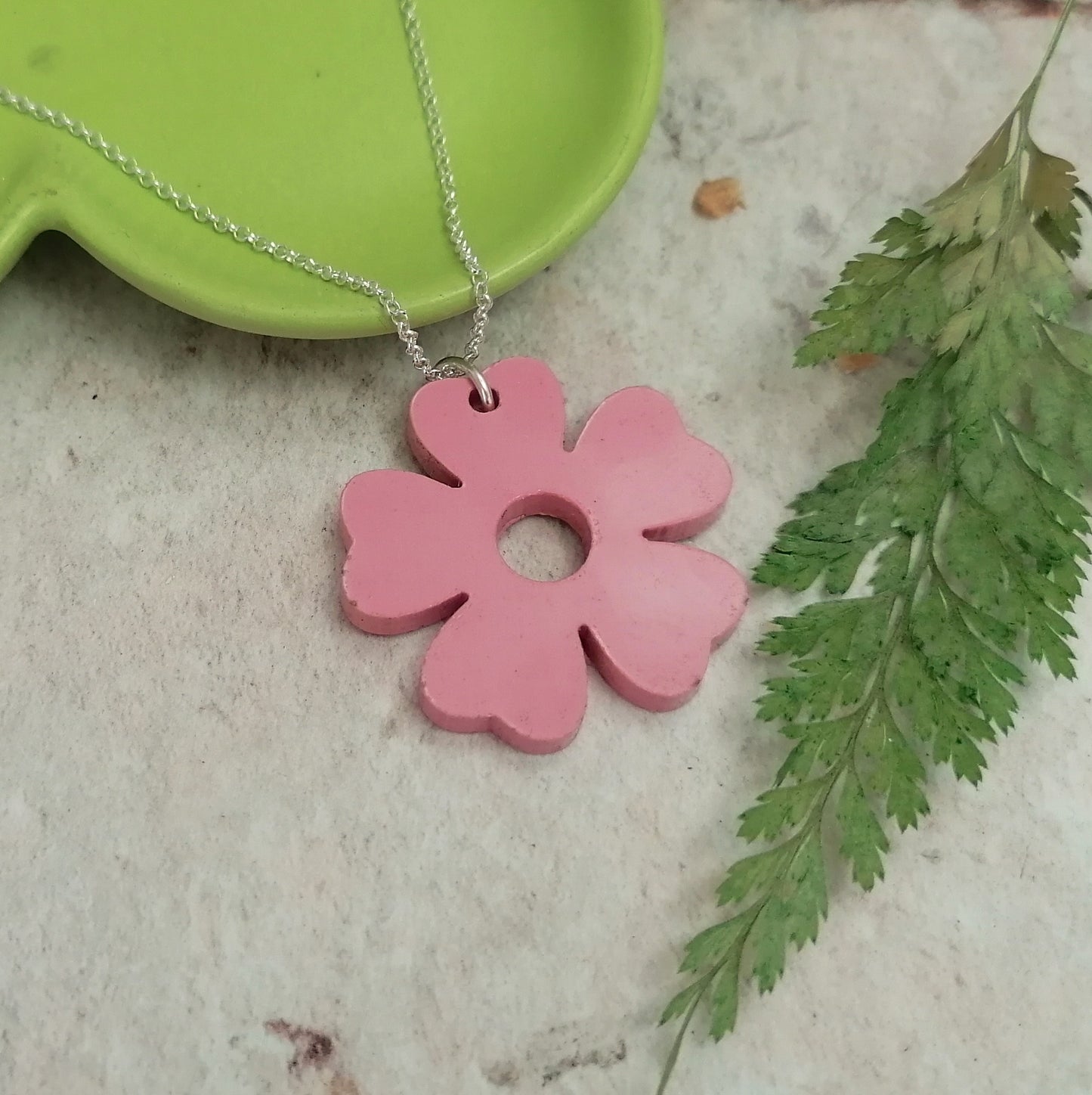 Silver And Resin Blossom Shaped Necklace