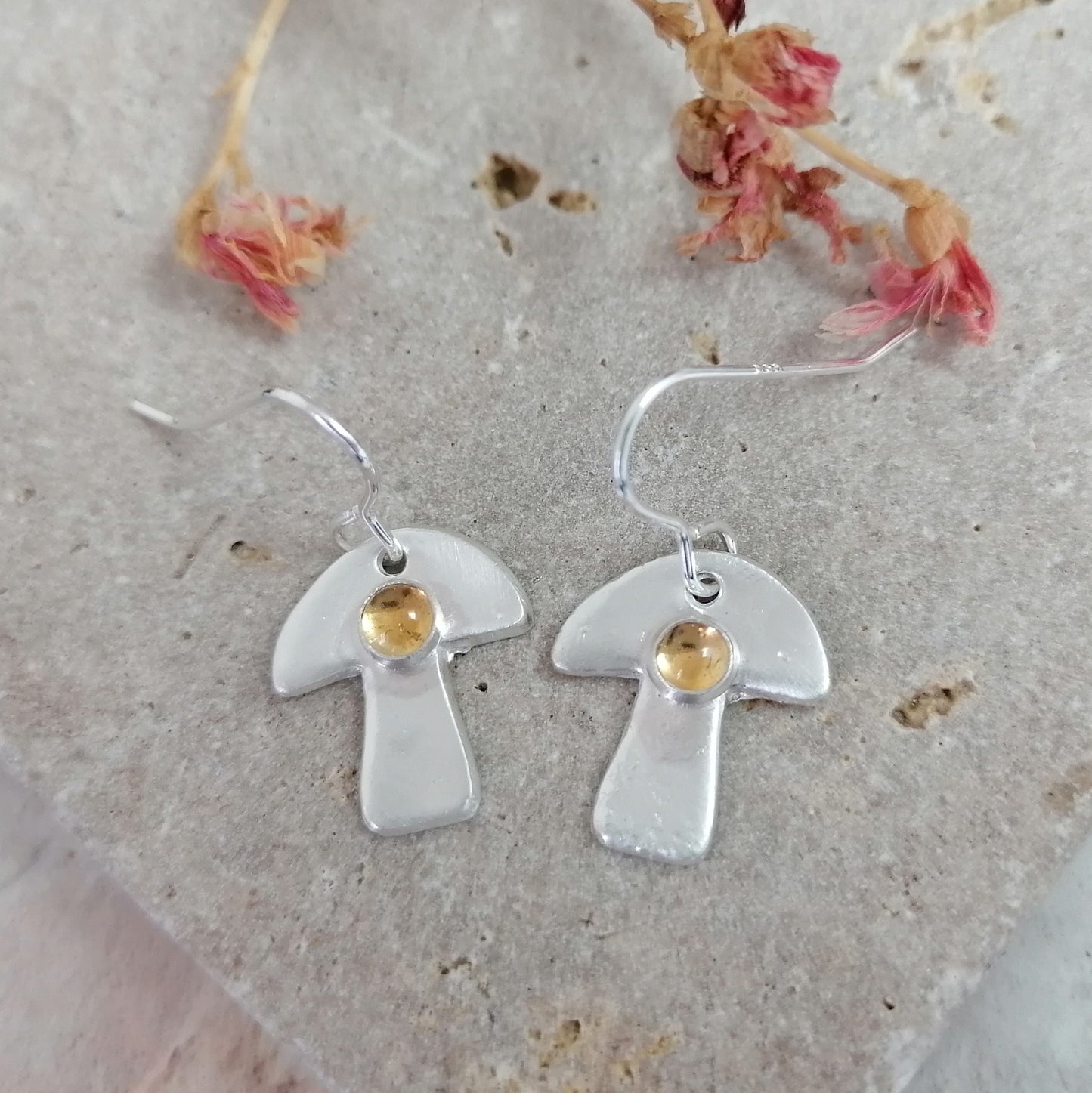 Mushroom Dangle Earrings With Citrine