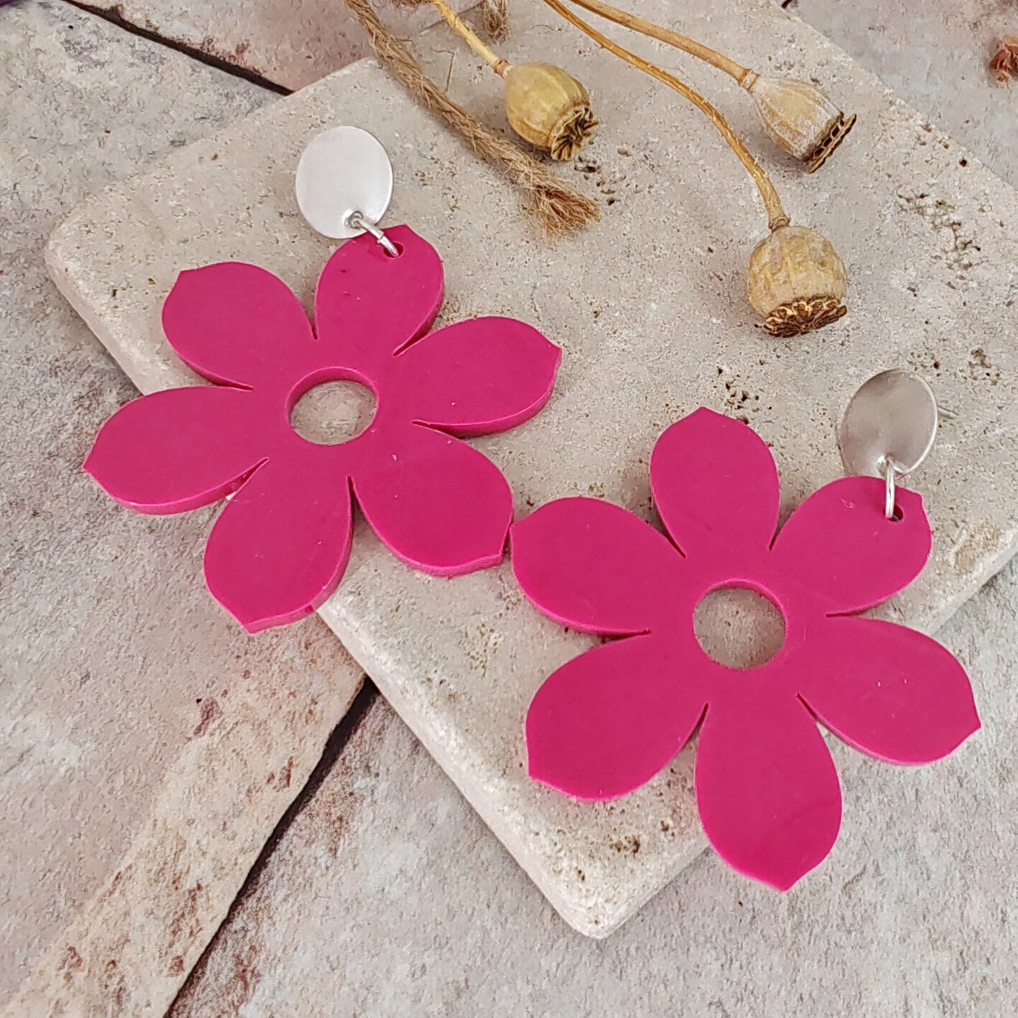 Silver And Resin Flower Oversized Earrings
