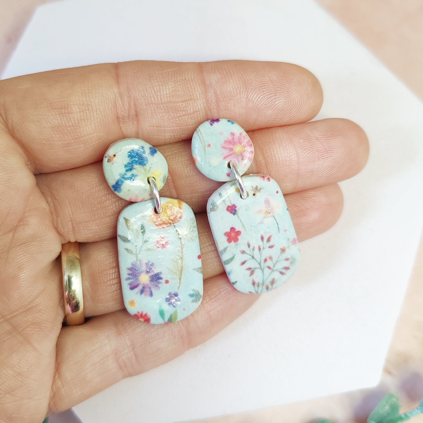 Light Blue Wildflower Dangle Earrings