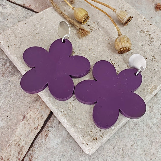 Silver And Resin Solid Flower Oversized Earrings