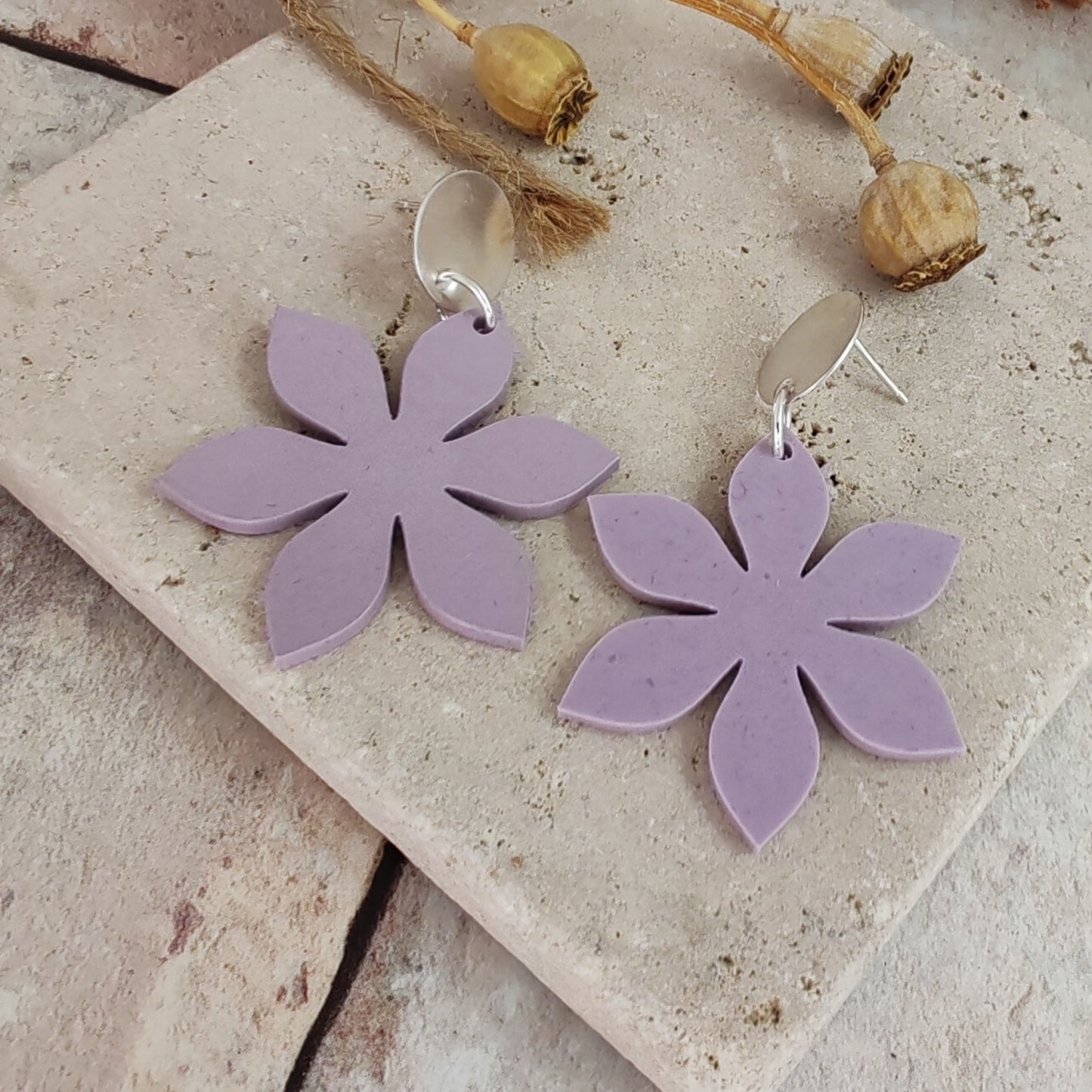 Silver And Resin Star Flower Oversized Earrings