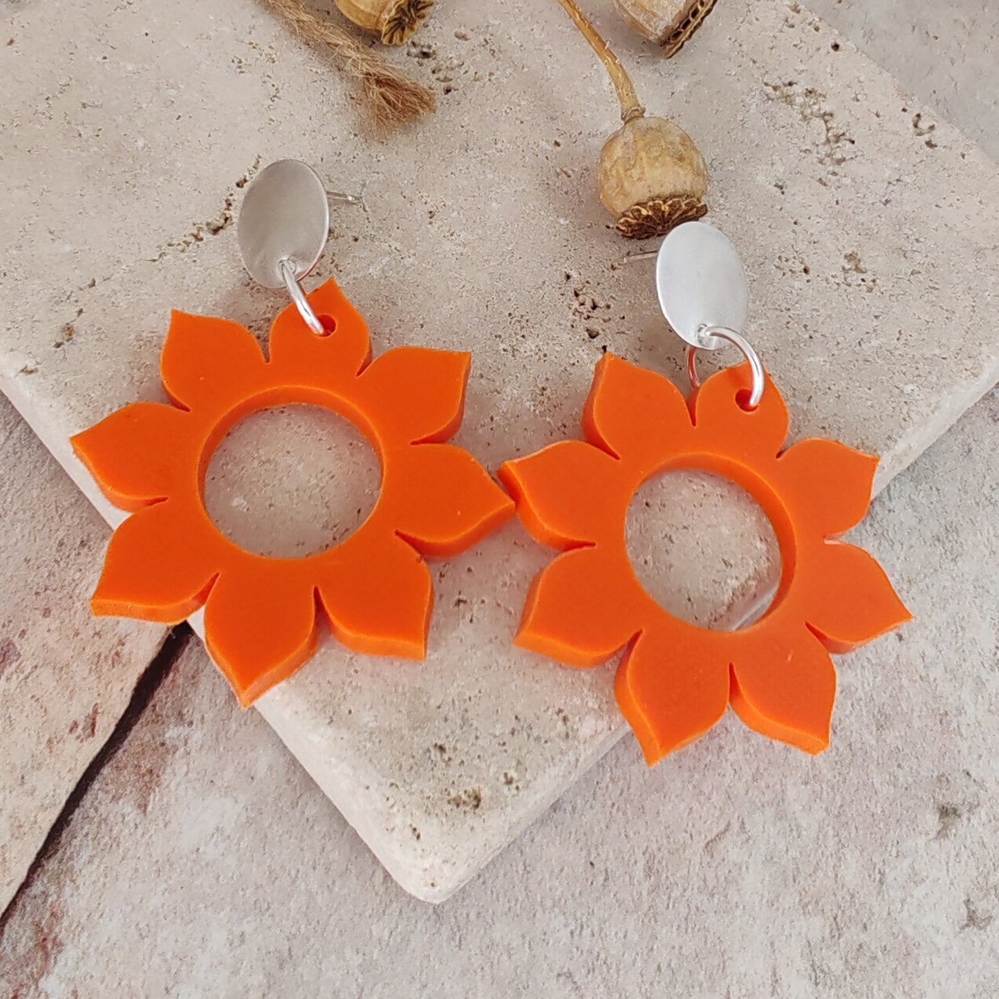 Silver And Resin Sunflower Oversized Earrings