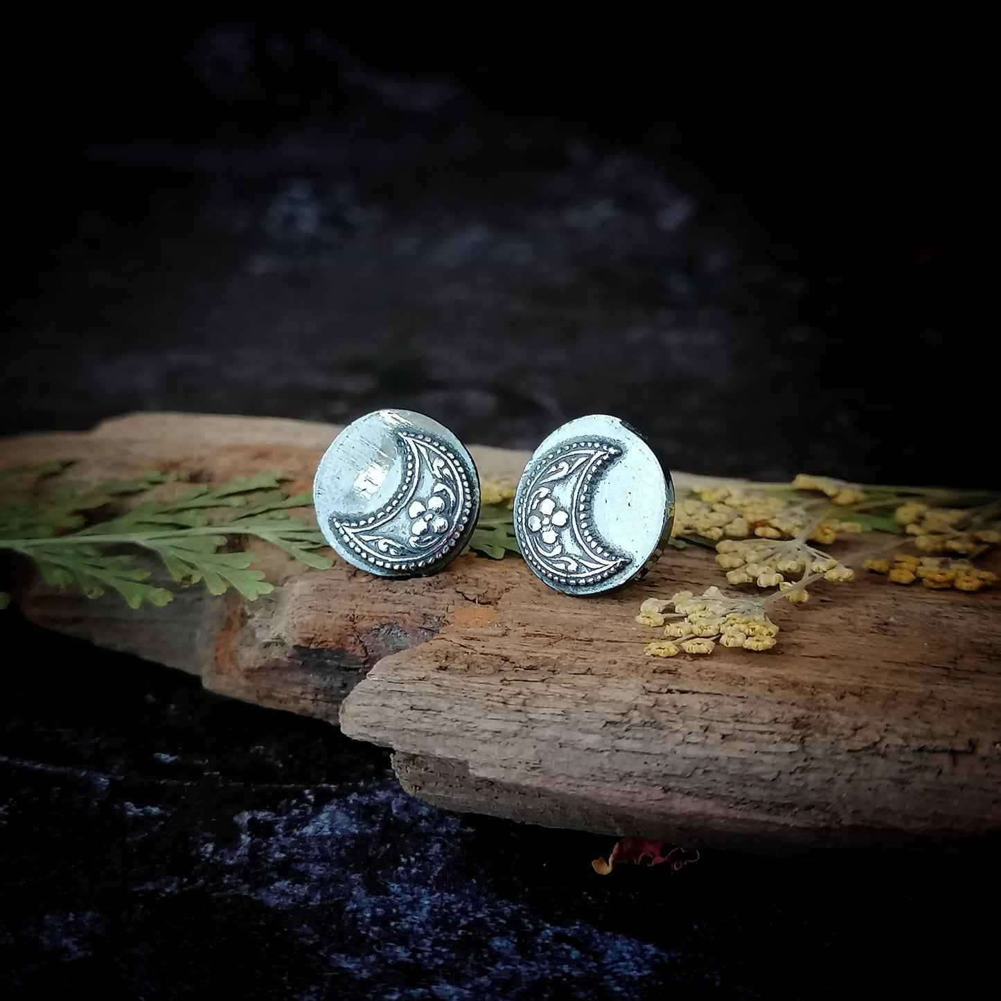 Floral Crescent Moon Oversized Stud Earrings