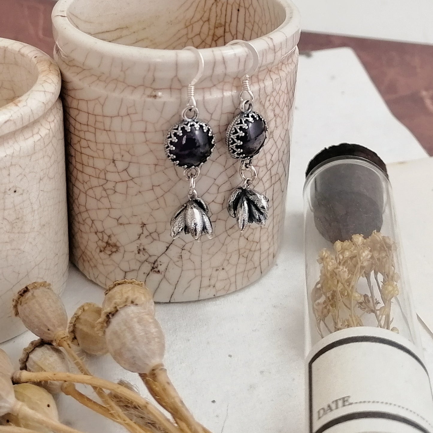 Amethyst and Succulent Earrings