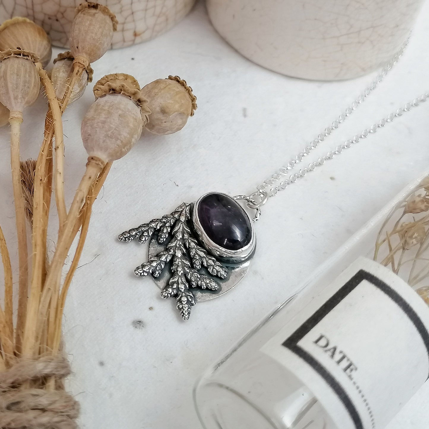 Amethyst and Conifer Necklace