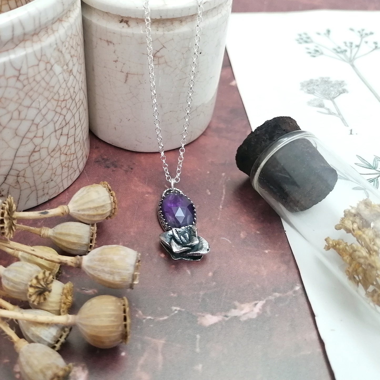 Amethyst and Rosette Succulent Necklace