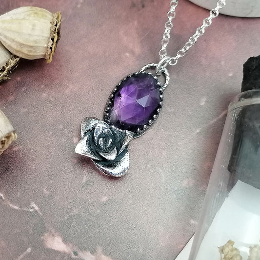 Amethyst and Rosette Succulent Necklace