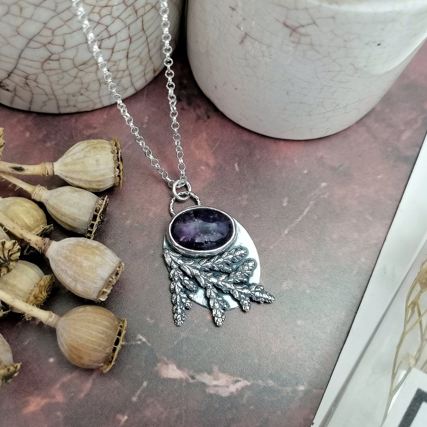 Amethyst and Conifer Necklace