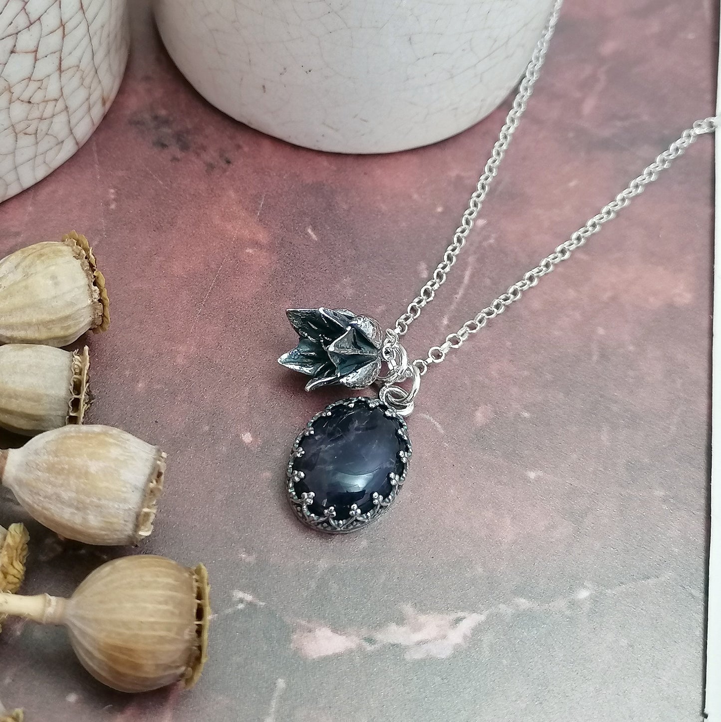 Amethyst and Flower Charm Necklace