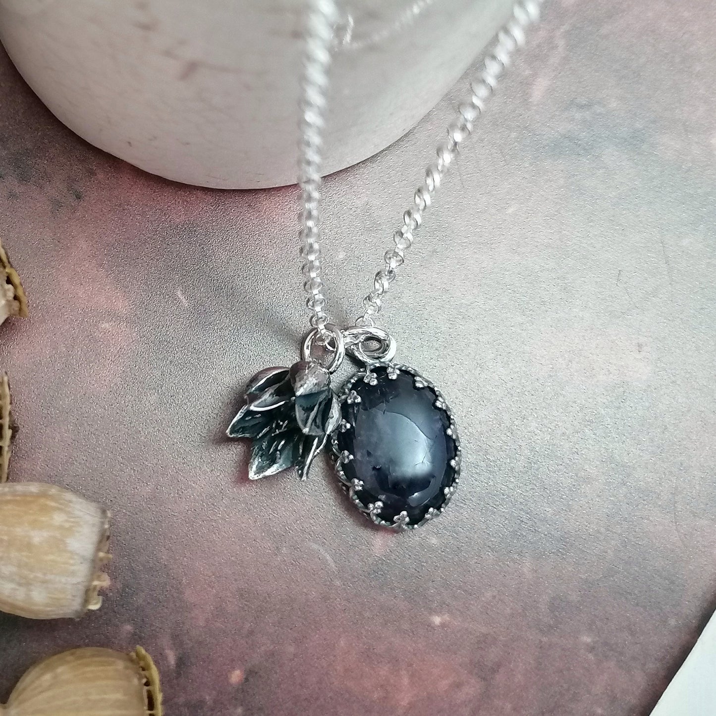 Amethyst and Flower Charm Necklace