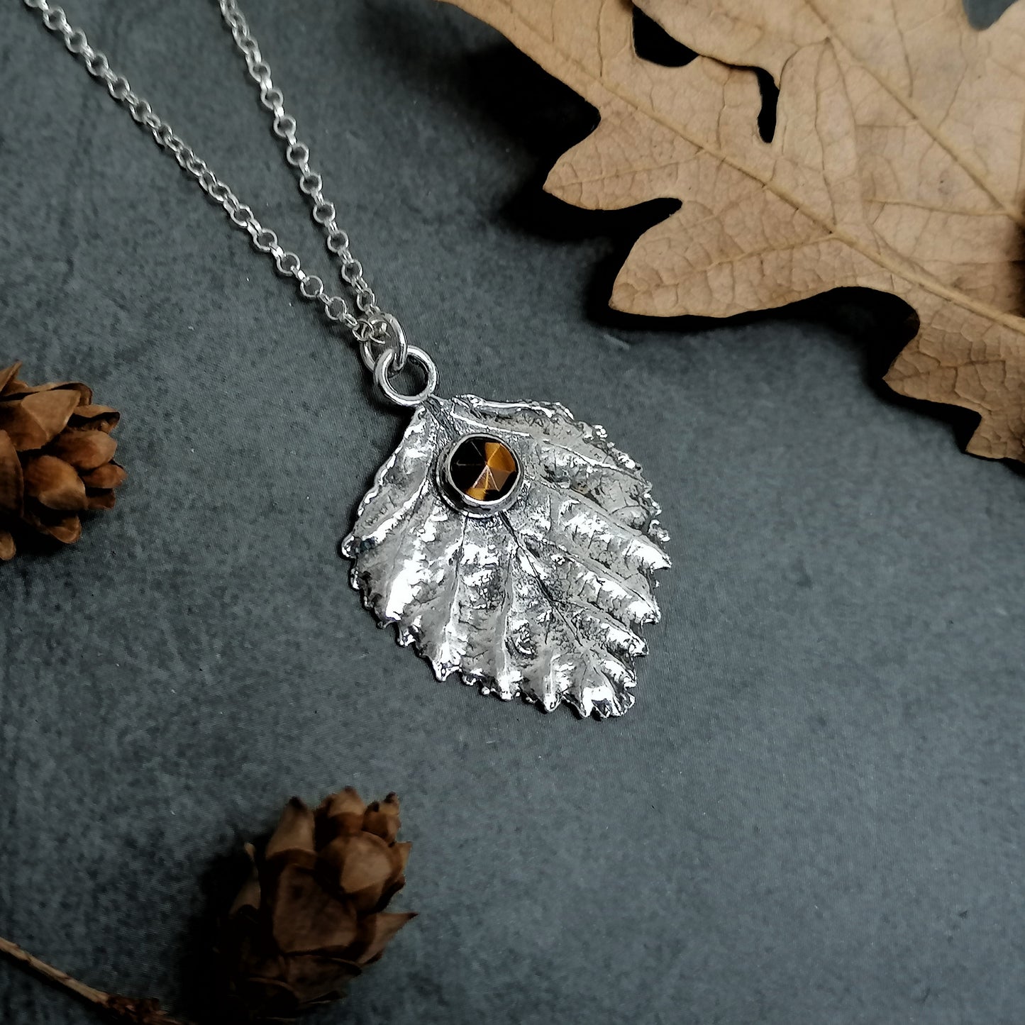 Beech Leaf With Tiger Eye Necklace