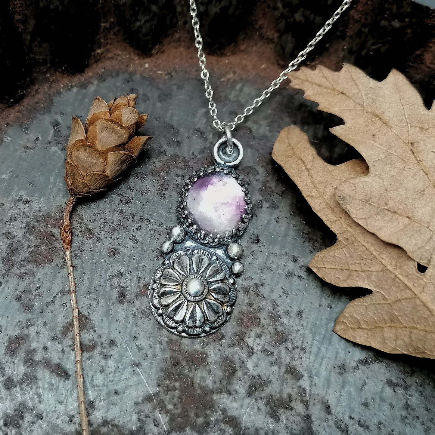 Fluorite And Flower Necklace