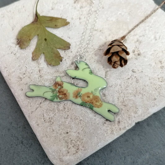 Floral Leaping Hare Necklace