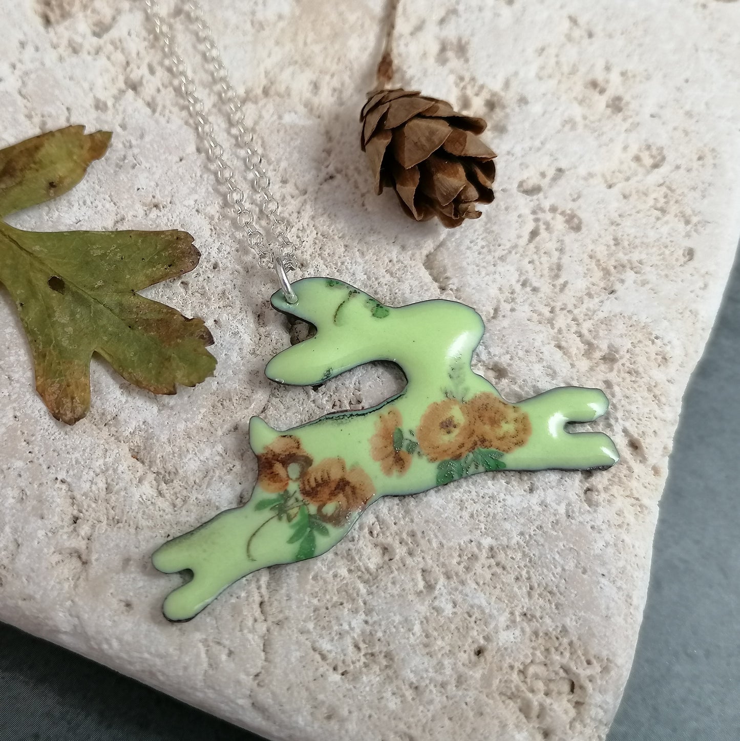Floral Leaping Hare Necklace