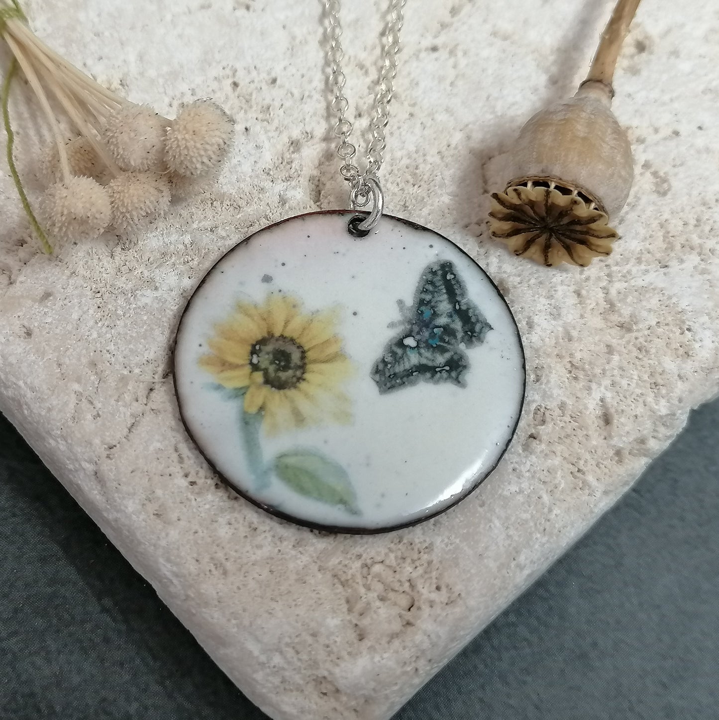 Sunflower And Butterfly Necklace